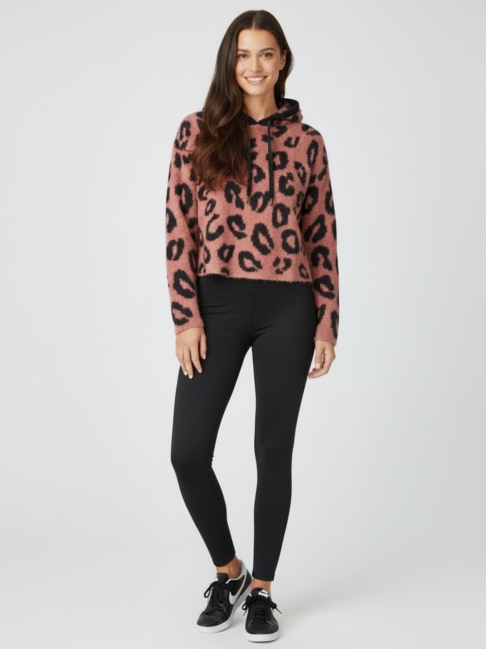 PINK Victoria Secret’s Girlfriend Cheetah Cropped Hoodie Sweater Size Medium